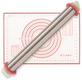 Nimma® Deegroller - Verstelbaar - Inclusief XL Bakmat 60 x 40 cm - Antikleef - Deegmat - RVS