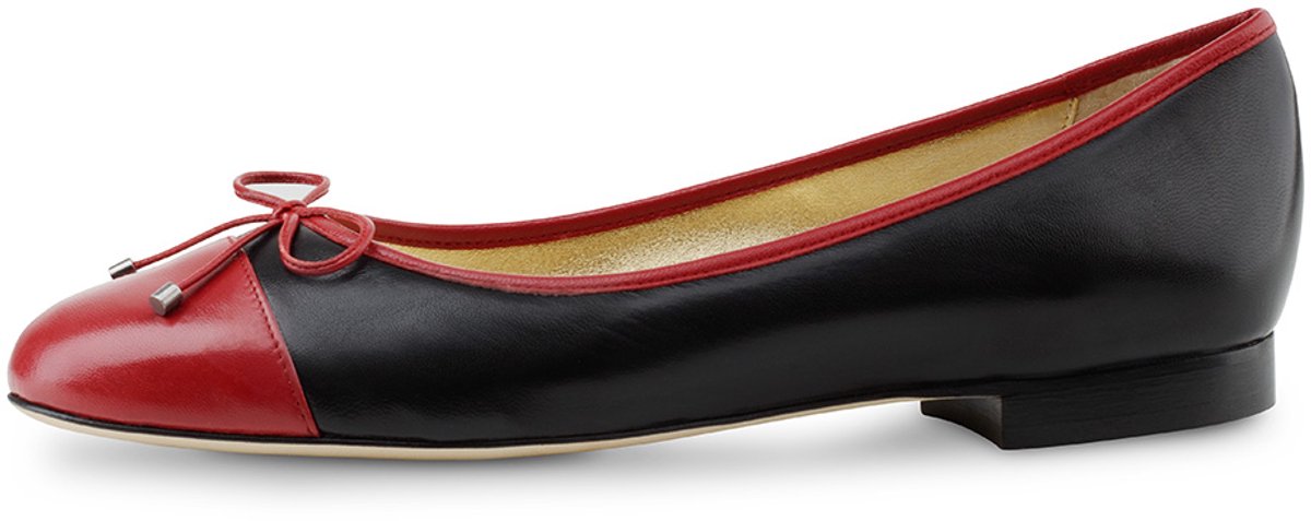 Werner Kern Ada Ballerina's Dames - Zwart met Rood Leer - Ballerina schoenen - Instappers - Nette Damesschoenen - Kantoorschoenen - Werner Kern Ballerinas - Zwart/rood - 40