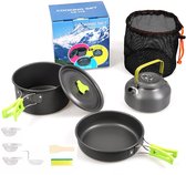 Opvouwbare campingpannen set (9-delig)- voor 2-3 personen Buitenpicknick Kamperen Wandelen - Roestvrij Staal Campingpot - Kookgerei - Kookset - Camping Pannenset - Outdoor Cooking - Kookgerei servies - Keukengerei set - Camping Kookset