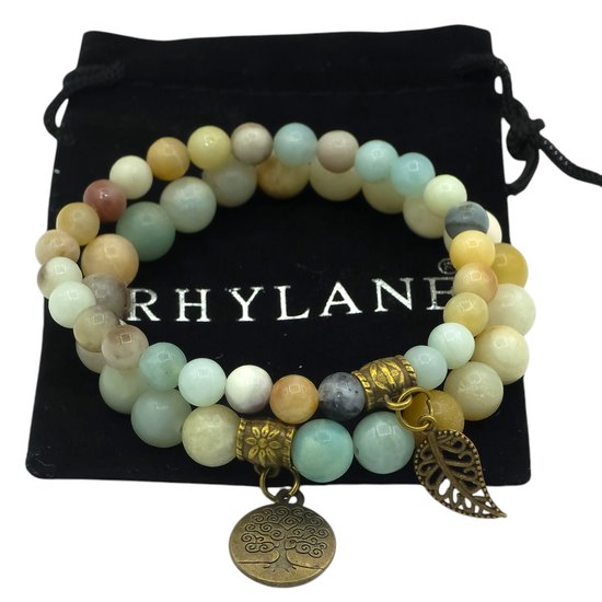 Chakra Reiki armband set voor vrouwen – Twee stuks - Healing Crystals – Yoga – Amazoniet natuursteen met levensboom