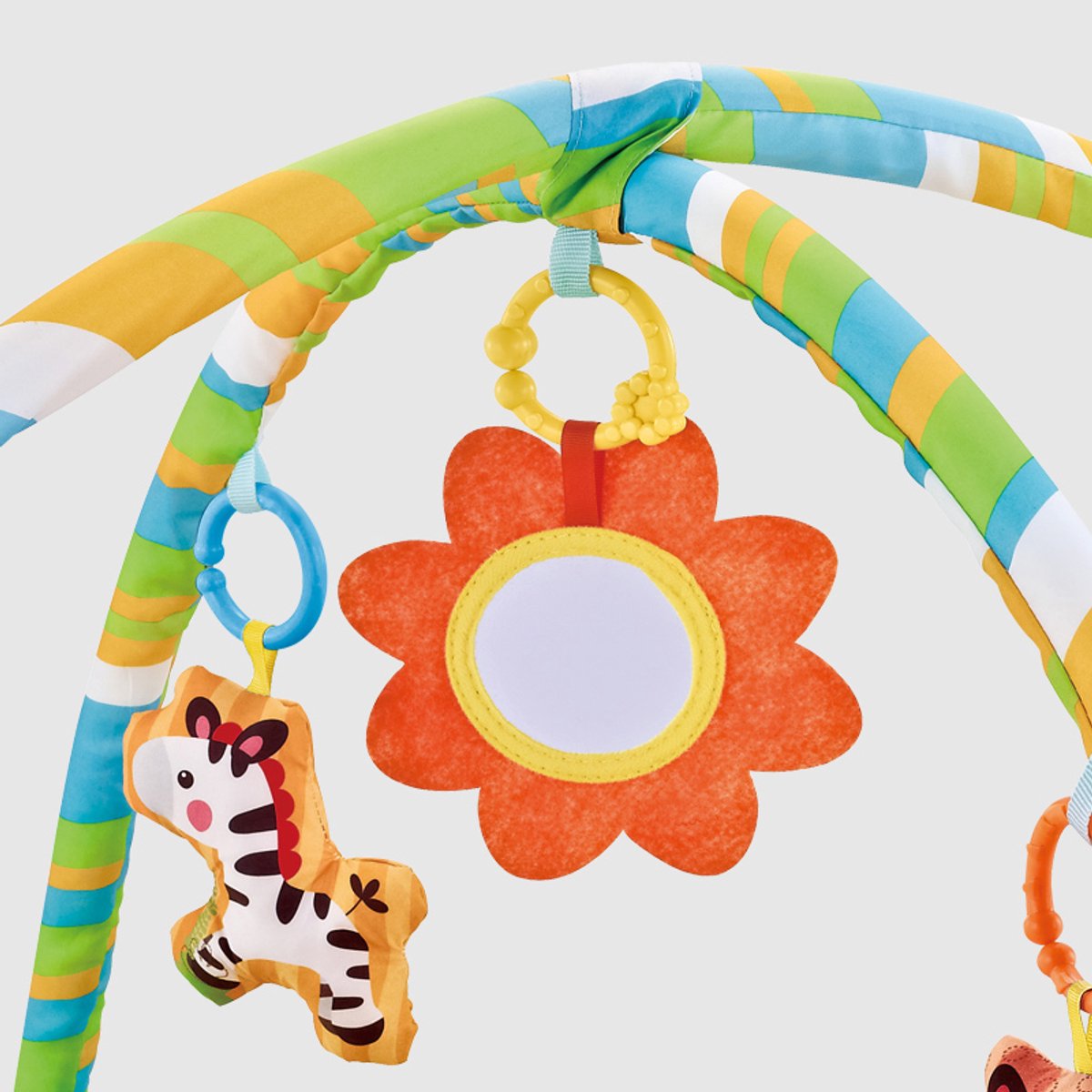 FUEGOBIRD - Baby Play Mat - Colorful Zoo - Deluxe Gym - Color Interaction and Grasping toys - Beautiful sound - Developmental play for babies from 2 months+ - Round — afbeelding 5