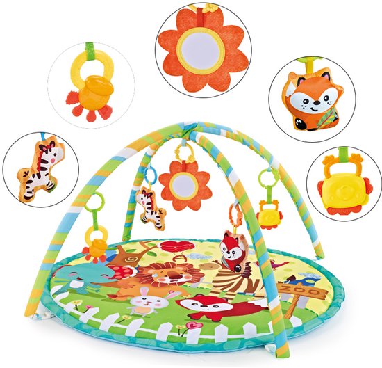 FUEGOBIRD - Baby Play Mat - Colorful Zoo - Deluxe Gym - Color Interaction and Grasping toys - Beautiful sound - Developmental play for babies from 2 months+ - Round van Merkloos — afbeelding 5