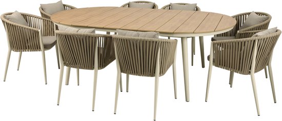 AXI Chay Salon de jardin avec 8 chaises, aspect bois/beige - Structure en aluminium thermolaqué - 8 personnes - Table et chaise de jardin avec coussins pour balcon, jardin et terrasse - Résistant aux intempéries