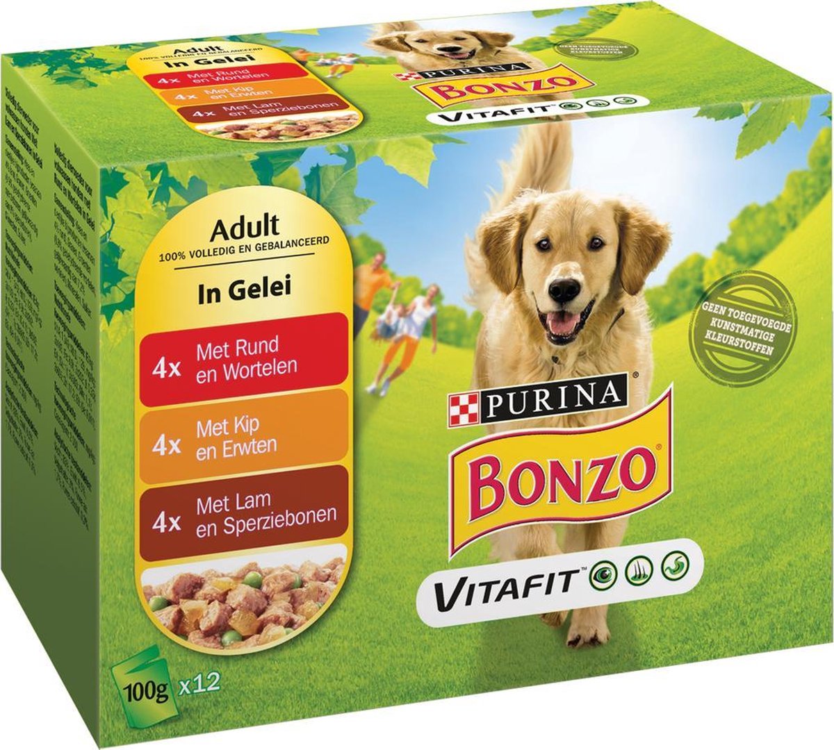 Bonzo Maaltijdzakjes Hondenvoer Rund, Kip & Lam in Gelei 48 x 100gram