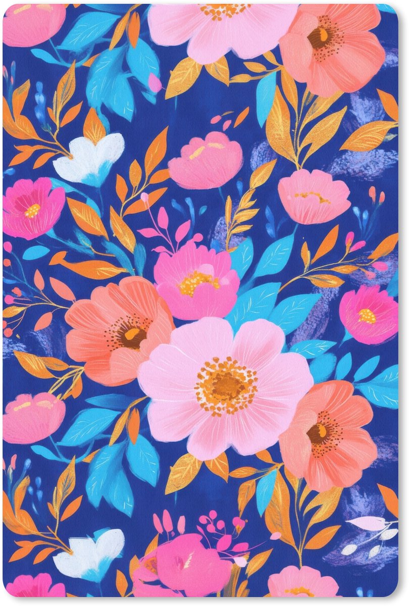 Muismat 18x27 cm - Mousepad Bloemen - Blauw - Roze - Muismatten