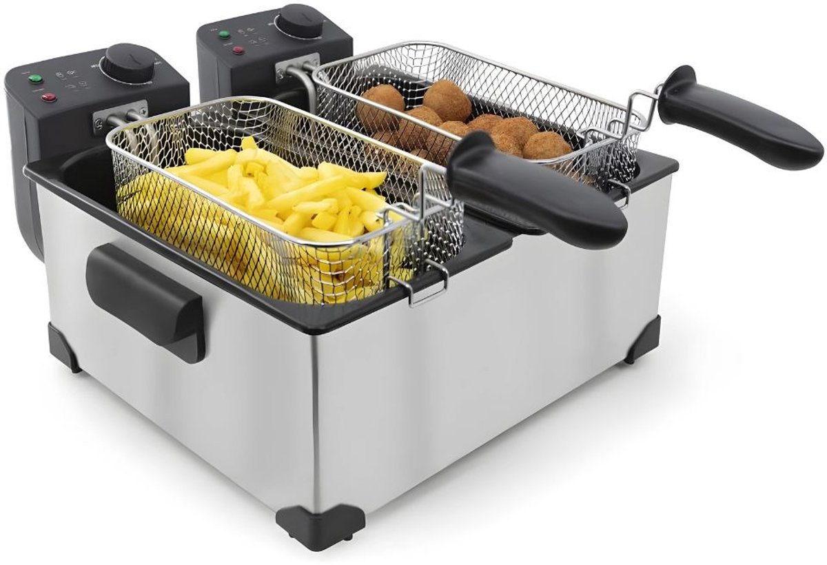 DD Friteuse Dubbel - Dubbele Frituurpan 3600W - Koude Zone Friteuse 2 x 3 Liter - RVS - 53 x 41 x 22cm