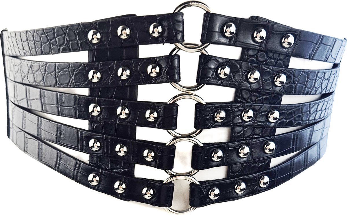 BamBella ® - Corset Riem Maat S M L - Mode Body Gothic Goth taille riem zwart nepleer met vetersluiting Verstelbaar korset belt