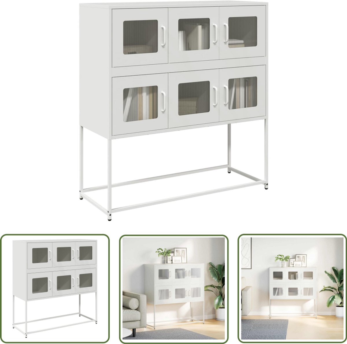 vidaXL Commode - Dressoir - Dressoir 100,5x39x107 cm koudgewalst staal wit - Opbergkast - Keukenkast - Badkamerkast