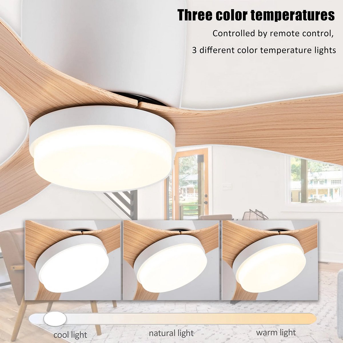 Betaalbare Goederen® plafondventilator met verlichting - wit met hout - 52 inch - plafondventilator - badkamer ventilator - plafondventilator slaapkamer – foto 2