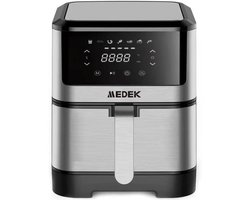 Friteuse sans huile Airfryer 8L RA810D aluminium MEDEK 8L XXL - Friteuse à air chaud avec panier à frites amovible - Noir/Inox