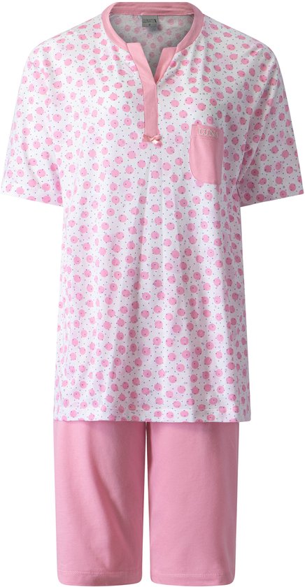 Lunatex - dames shortama 124243 - korte pyjamaset - 100% katoen - roze - maat M