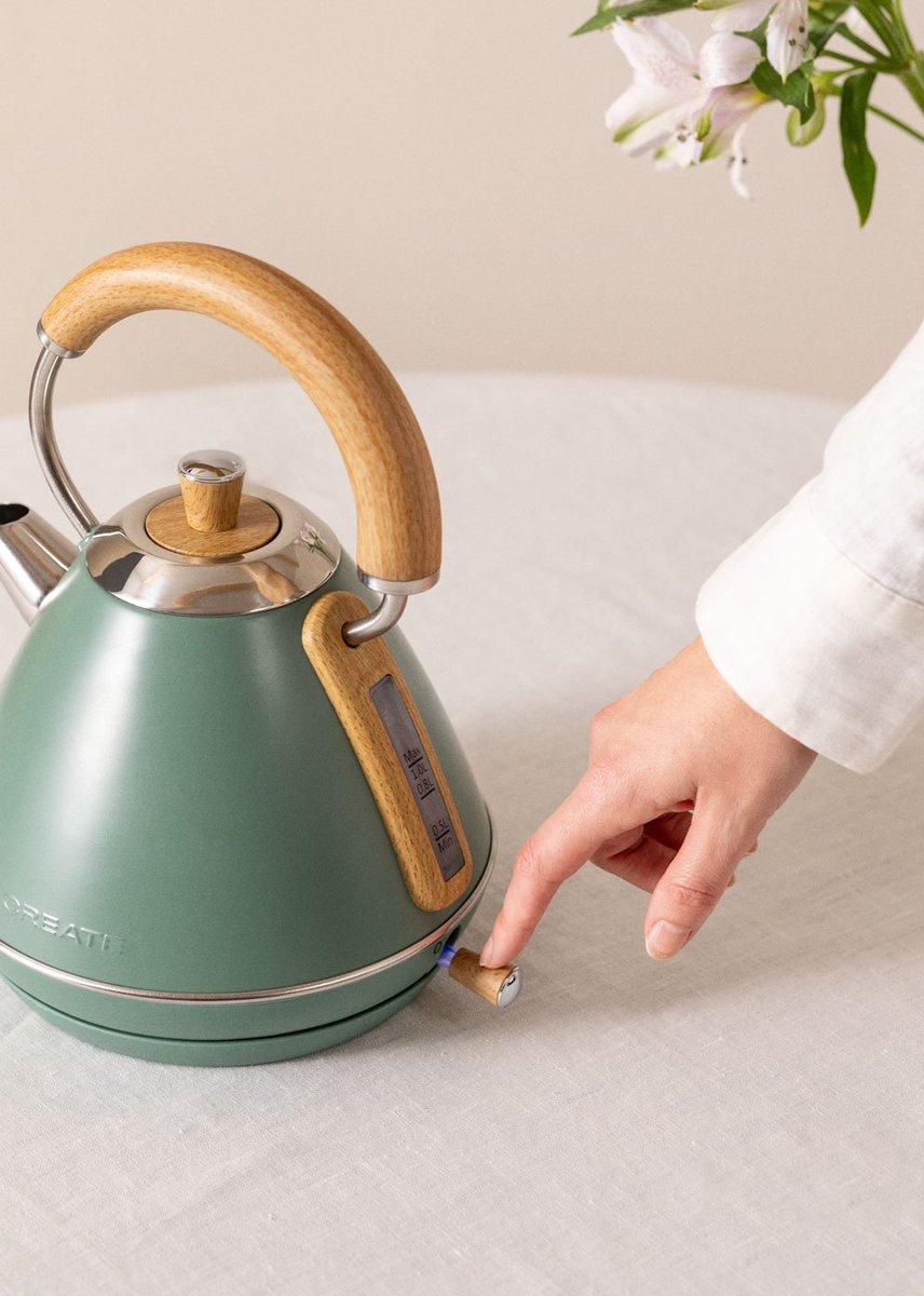 CREATE - Waterkoker 1 L - 1200 Watt - RVS - BPA vrij - Elektrisch - Antikalk - Sage - KETTLE RETRO M — afbeelding 7
