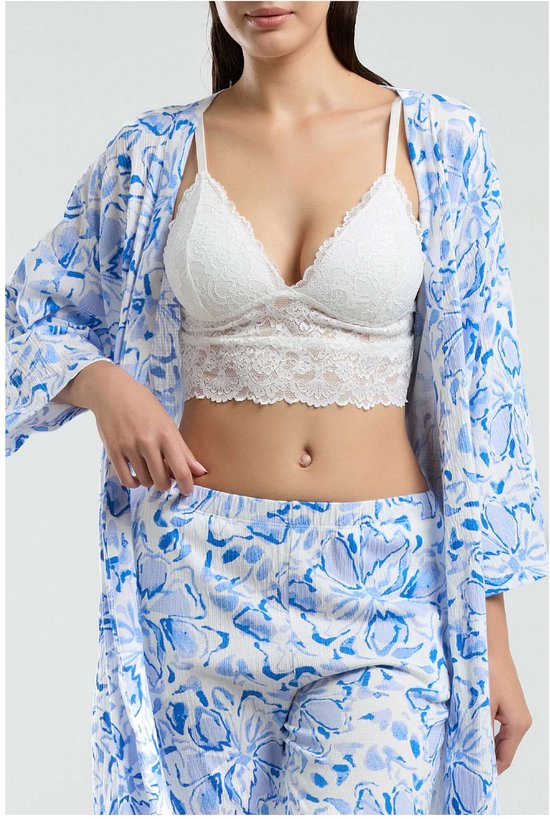 Set femme Arnetta - Wit - Kimono - Robe de chambre - 96 % Katoen - Taille : L
