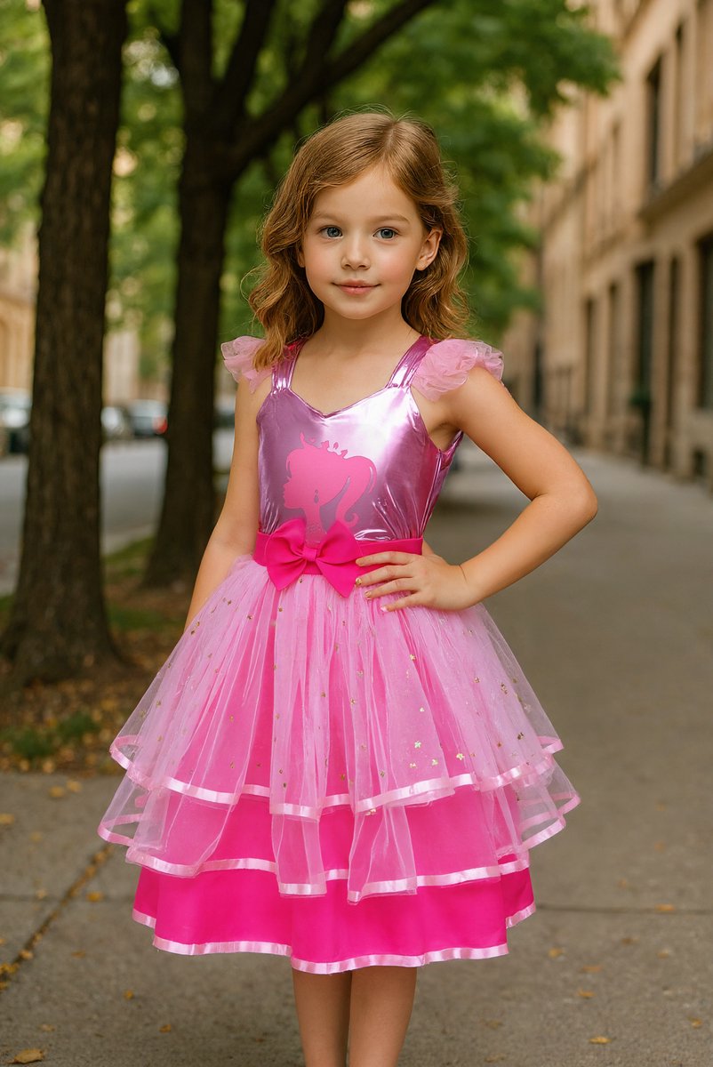 Joya Kids® Luxe Verkleedpop Prinsessenjurk voor kinderen | Verkleedjurk Meisje hard Roze Tule Rok | Halloween kostuum | Metallic Roze met Strik | Carnaval kleding | Verkleed kostuum Jurk | — afbeelding 4