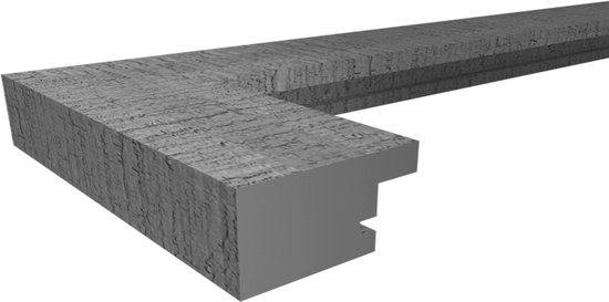 Gedetailleerd profiel van een zwarte houten fotolijst met houtnerf textuur.