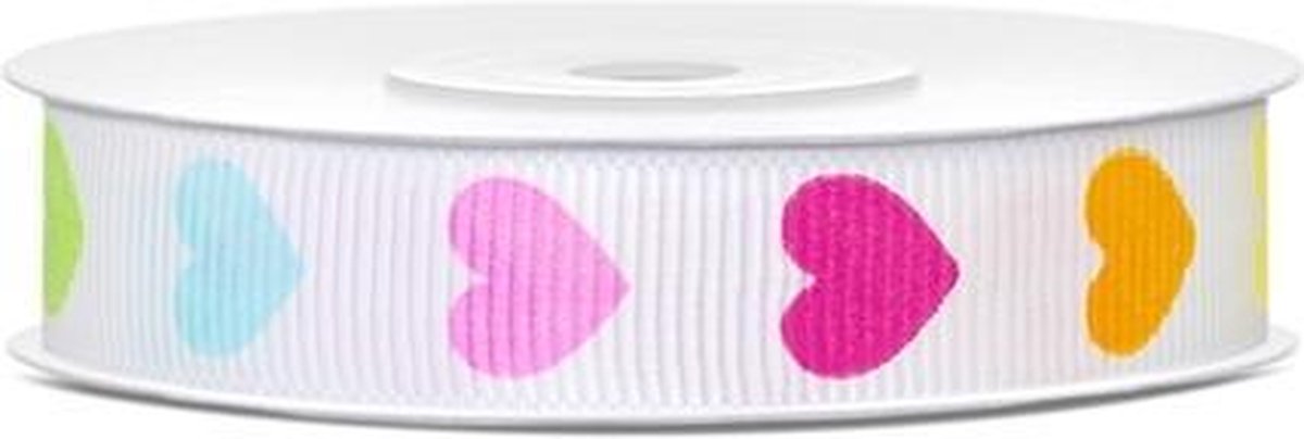 Partydeco - Lint 12mm opdruk hartjes 25 meter