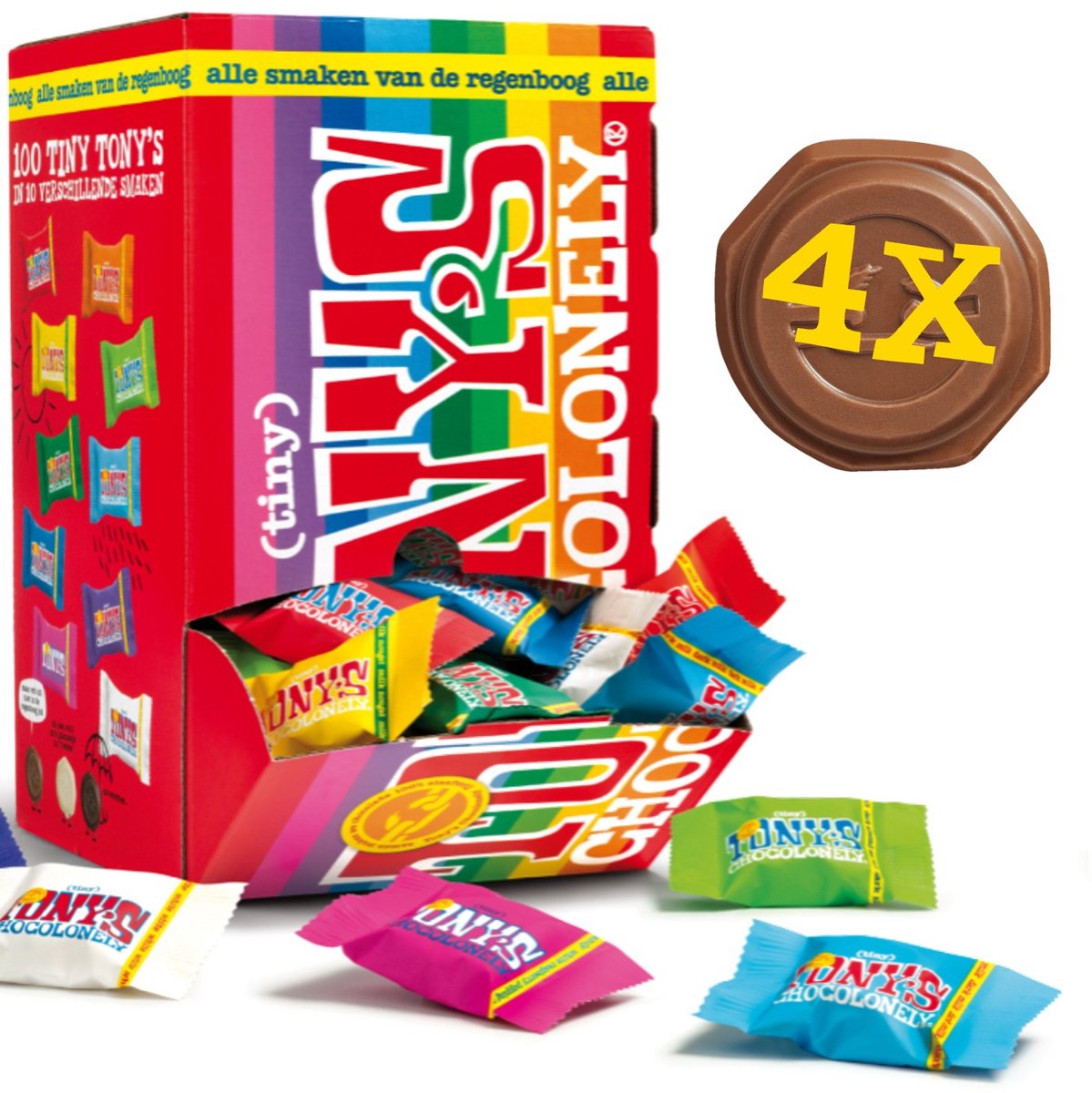 Tony's Chocolonely Tiny Tony's Mix Chocolade Cadeau - 4 x 900 gram - Mini Uitdeel Chocolaatjes Bundel - Mix met 10 Verschillende Smaken - Chocoladecadeaus - Belgische Fairtrade Chocolade