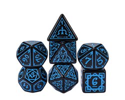 HOT Games dobbelstenen set druide zwart/blauw 7 delig dice.