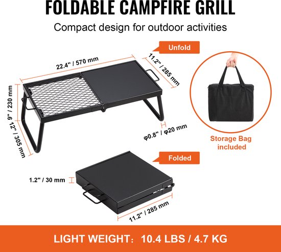 Houtskoolbarbecue (BBQ) - Opvouwbare Tafelbarbecue/Campinggrill - Draagbaar - Afmeting 57 x 28,5 x 23 cm - Tot 300 °C - Inclusief Grillrooster & Grillplaat - Voor Camping & Tuin — afbeelding 4