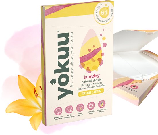 Yokuu Bandes de lavage - Lingettes détergentes - Linge Frais - 64 lavages - 32 pièces
