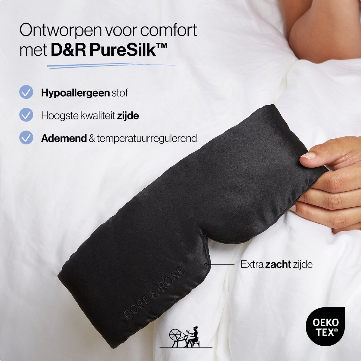 Dore & Rose - Slaapmasker - Oogmasker - Zijden Slaapmasker Voor Mannen en Vrouwen - Deep Sleep Mask - Eye Mask - Verduisterend - Wallen - Zwart - Nº 18 Ébène du Chêne — afbeelding 9