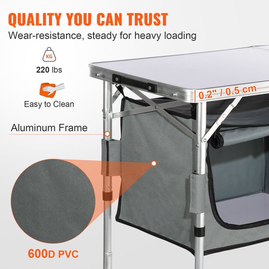 Camping Keukentafel - Opvouwbare Draagbare Kookstation - 3 Verstelbare Hoogtes - Compact en Lichtgewicht van Camping — afbeelding 4
