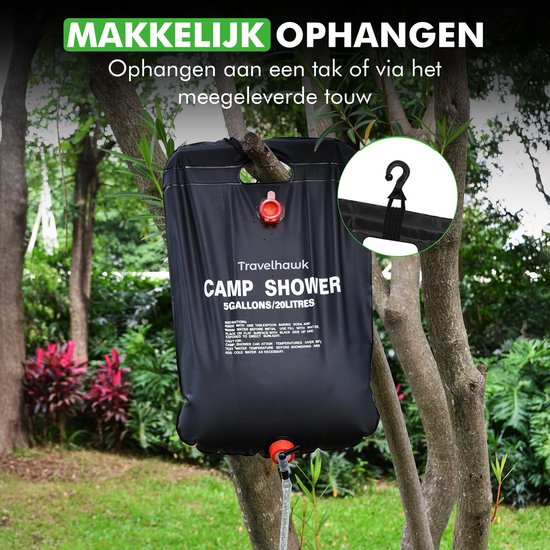 Travelhawk Campingdouche - 20 Liter - Buitendouche - Buitendouche Camping - Opvouwbaar - Voor op Reis & Camping - Zwart van Travelhawk — afbeelding 5