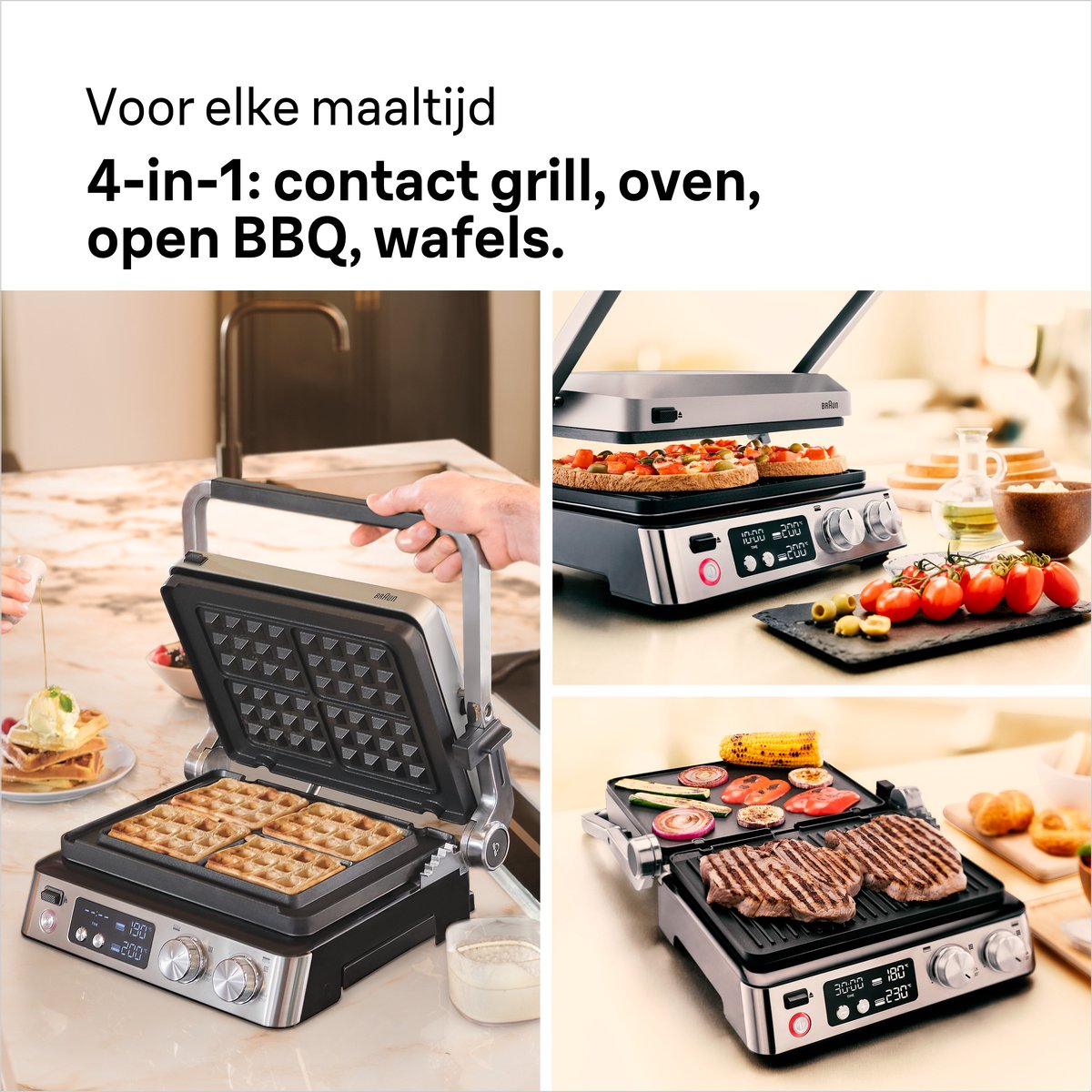 Braun MultiGrill 7, Contactgrill, CG7044, RVS/Zwart