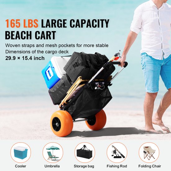 Strandkar voor Zand - 29,9 “X 15,4” Laadoppervlak. Opvouwbare Zandkar met 12“ Schuimrubberen Wielen, Een Capaciteit Van 165 Lbs En Een Verstelbare Hoogte Van 27” Tot 44,7”,Zwaar Gebruik voor Strandavonturen. — afbeelding 5
