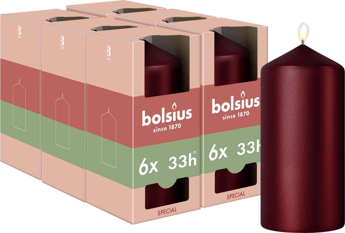 Bolsius Gladde Stompkaars - 6 stuks - Metallic Rood - 12 cm - 33 Branduren
