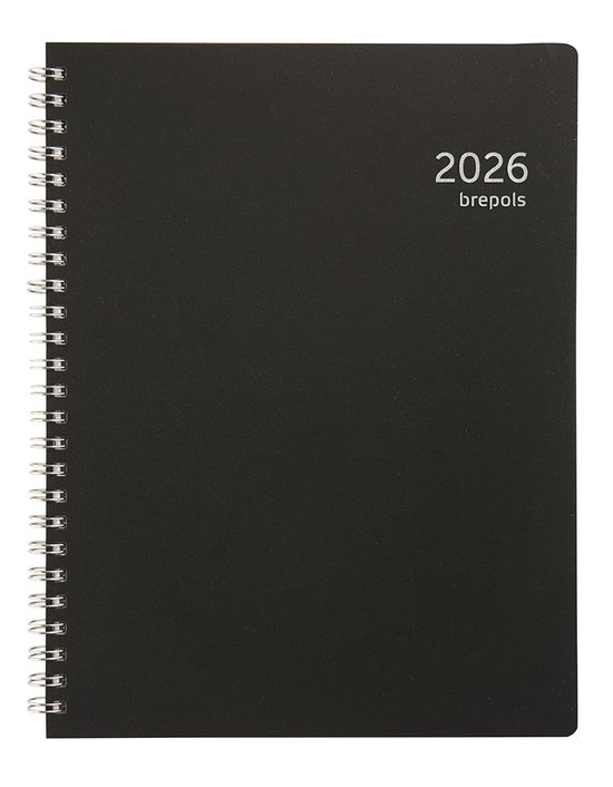 Brepols bureau agenda 2026 - TIMING [0.137] - RECYCLED PP - Bureau agenda - 1 week op 2 pagina's - Weekoverzicht - Wire-O - Zwart - 17.1 x 22 cm