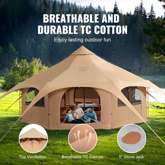 5 M/16.4 Ft Canvas Ronde Tent, 4-Seizoenen Yurt Tent met Kachelaansluiting, Ademende Kampeertent voor 8 Personen, Outdoor Jachtfeest voor Families van Merkloos — afbeelding 3