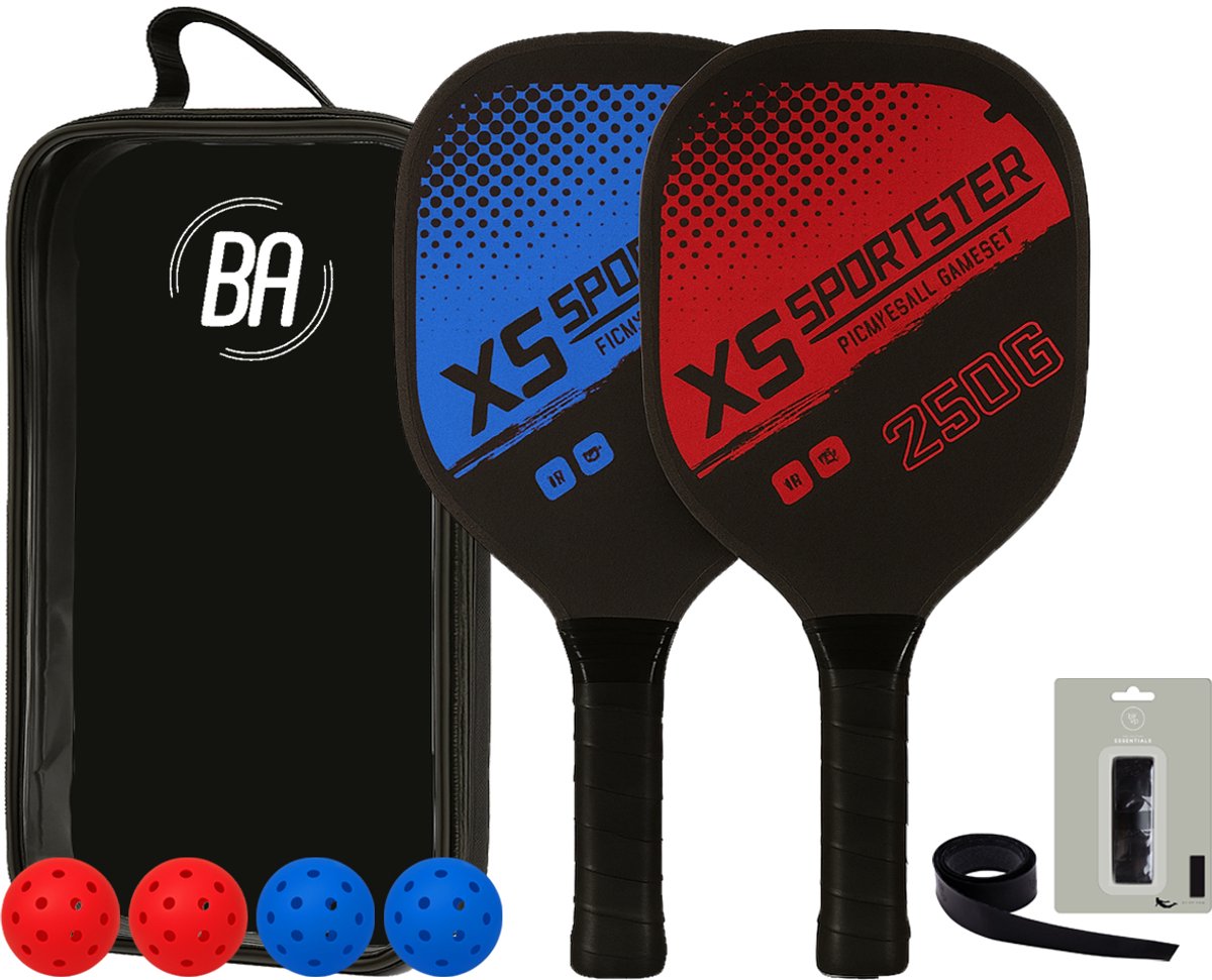 Best Active Pickleball Set - 2 Rackets & 4 Ballen - Rood/Blauw - Inclusief Rackettas - Pickleball Paddle - Inclusief Ballen en Grip