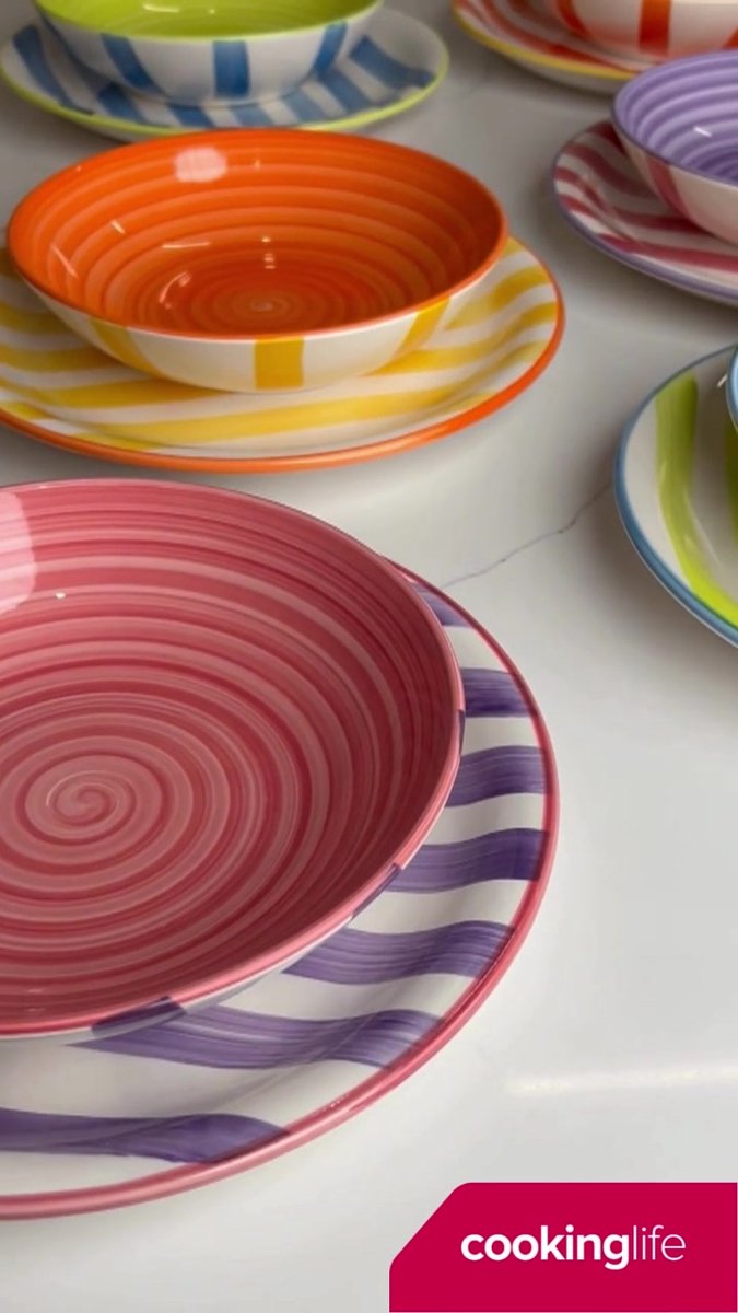 Cookinglife Cookinglife Serviesset Spring Vibes 18-delig / 6 personen - 6 dinerborden, 6 ontbijtborden en 6 diepe borden