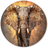 Mosaïque dorée art éléphant - Cercle mural éléphant - Horloge murale animaux - Art Déco - Art rond mural - Peintures style classique - Cercle mural aluminium 60x60 cm