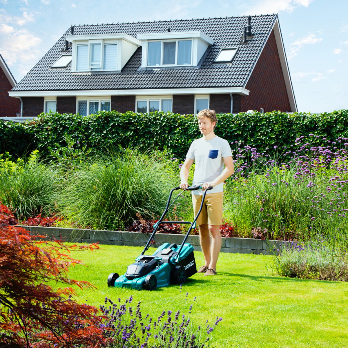 VONROC Accu Grasmaaier – 40V – 38 cm maaibreedte - Vier instelbare maaihoogtes: 35/45/55/65 mm - Incl. 45L Opvangbak - Excl. Accu’s en snellader – foto 7