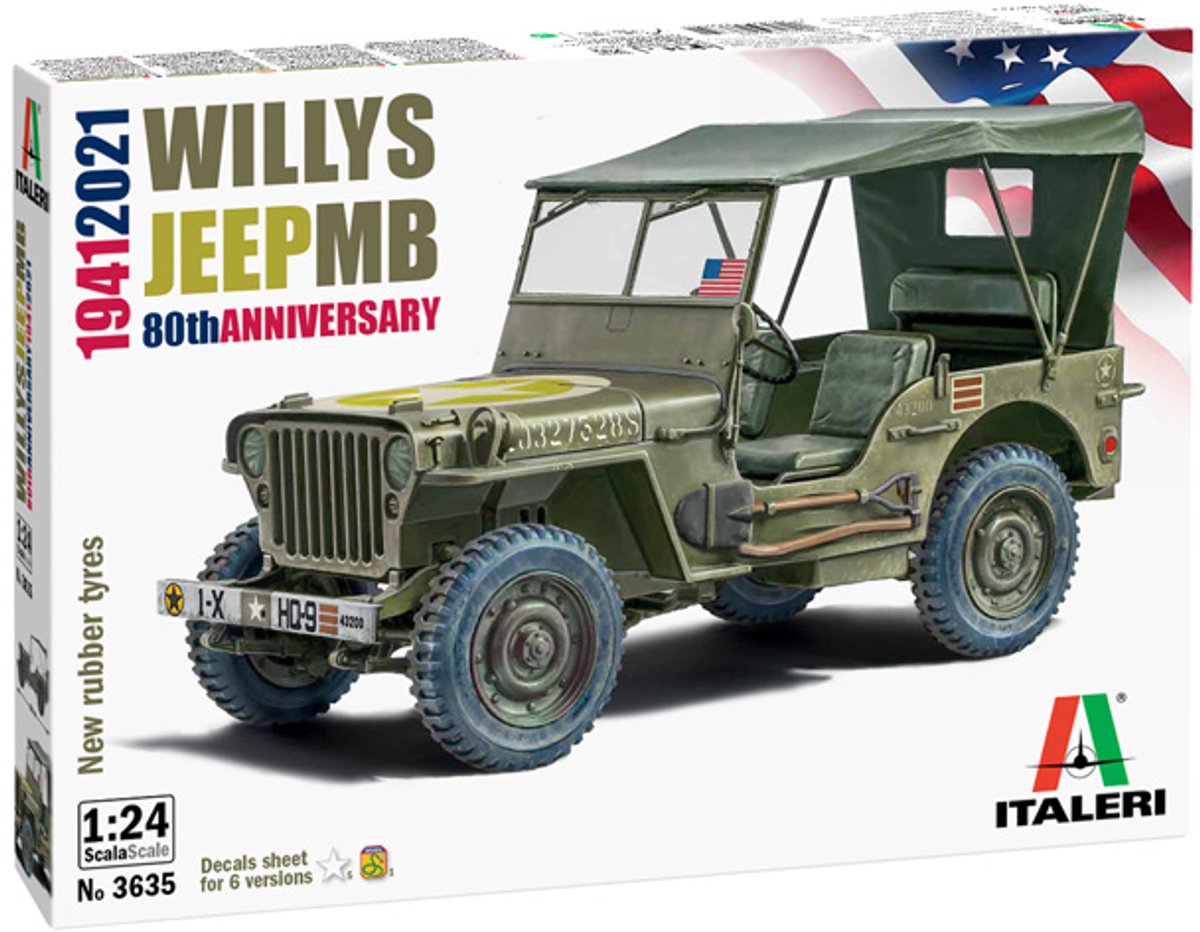 Italeri Modelbouwpakket Militaire voertuigen - 3635 Willys Jeep MB 80th Anniversary 1941-2021 Plastic - 1:24 - Modelbouw