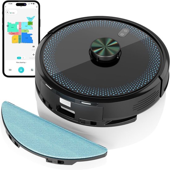 V1 Robotstofzuiger met Dweilfunctie – 4000Pa Zuigkracht, Laser Navigatie, Automatische Tapijtboost – Bediening via App, WiFi & Alexa – Ideaal voor Huisdierenharen