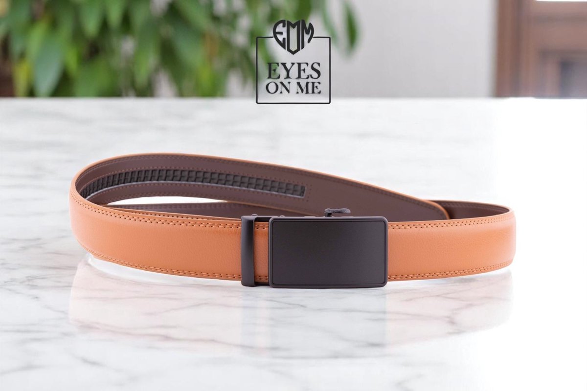 Camel lederen riem zonder gaatjes met automatische gesp voor heren ( Model 78 )