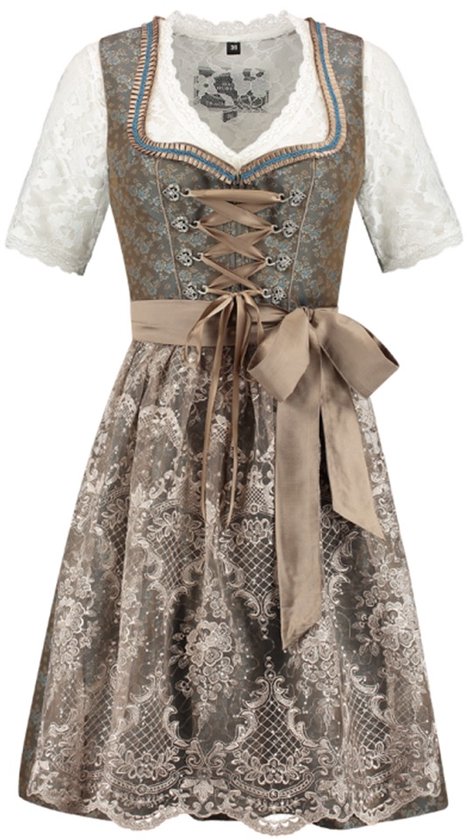 Oktoberfest Dirndl Deluxe Jacquard - Vert Café - Taille 40