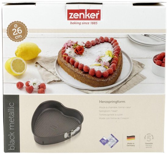 Zenker 7410 Taartvorm, hartvormige taartvorm, hartvormige vorm, bakvorm, scharniervorm, hartvormige bakvorm, hartvormige taartvorm, Staal, 27 x 25 cm