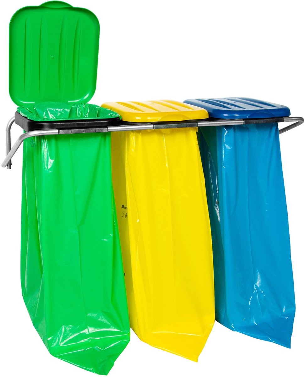 GSG24 - Afvalzak Houder - Drie Kleuren Deksel - 120L - Robuuste Muurmontage - Snelle Zakwisseling
