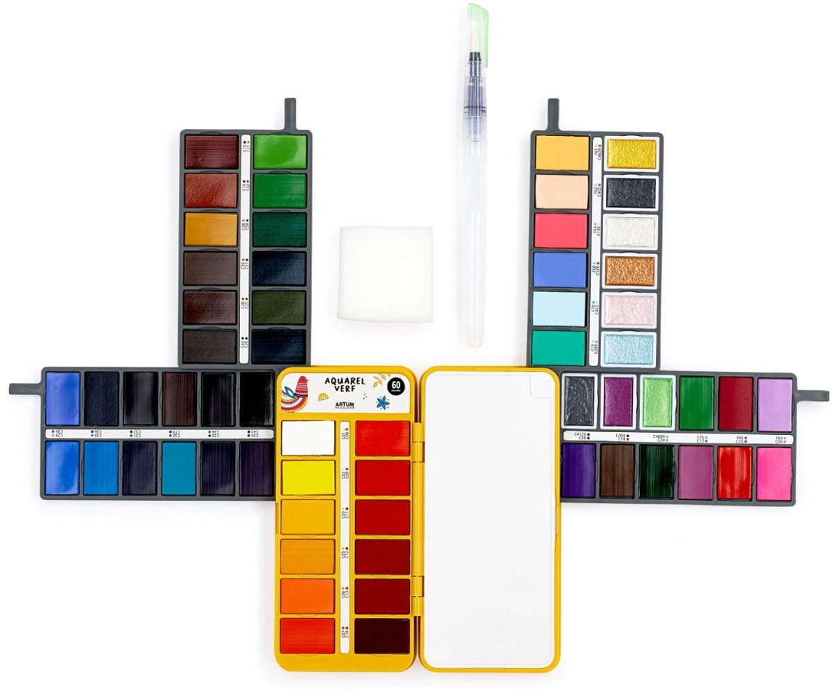 Aquarelverf Set met 60 Kleuren - Met Waterbrush en Spons - Waterverf - Schilderen - Handlettering - Brush Pennen — afbeelding 13