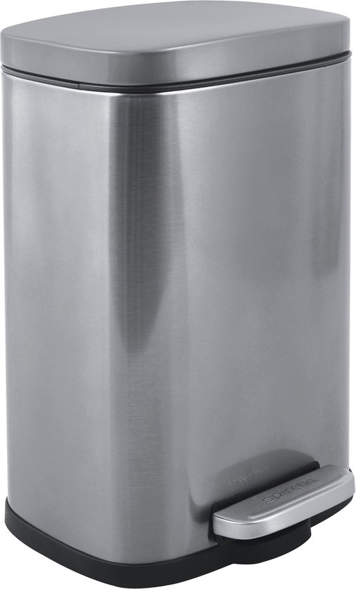 Spirella Poubelle à pédale Venice - argent - 5 litres - métal - L21 x H30 cm - fermeture soft- WC/salle de bain