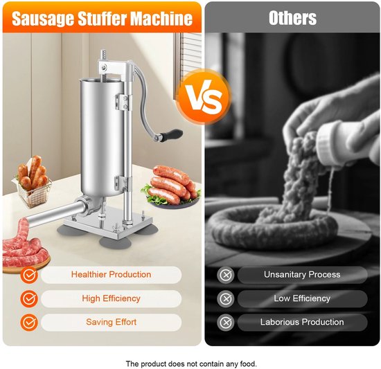 Worstenvuller - Worstenmaker - Worstmachine - Handmatig - 6 Maten - Roestvrij Staal - 3L Inhoud — afbeelding 2