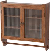60CM glazen deur vintage dubbele deur wandkast met drie lagen opbergruimte met handdoekenrek, voor badkamer, keuken, eetkamer, bruin