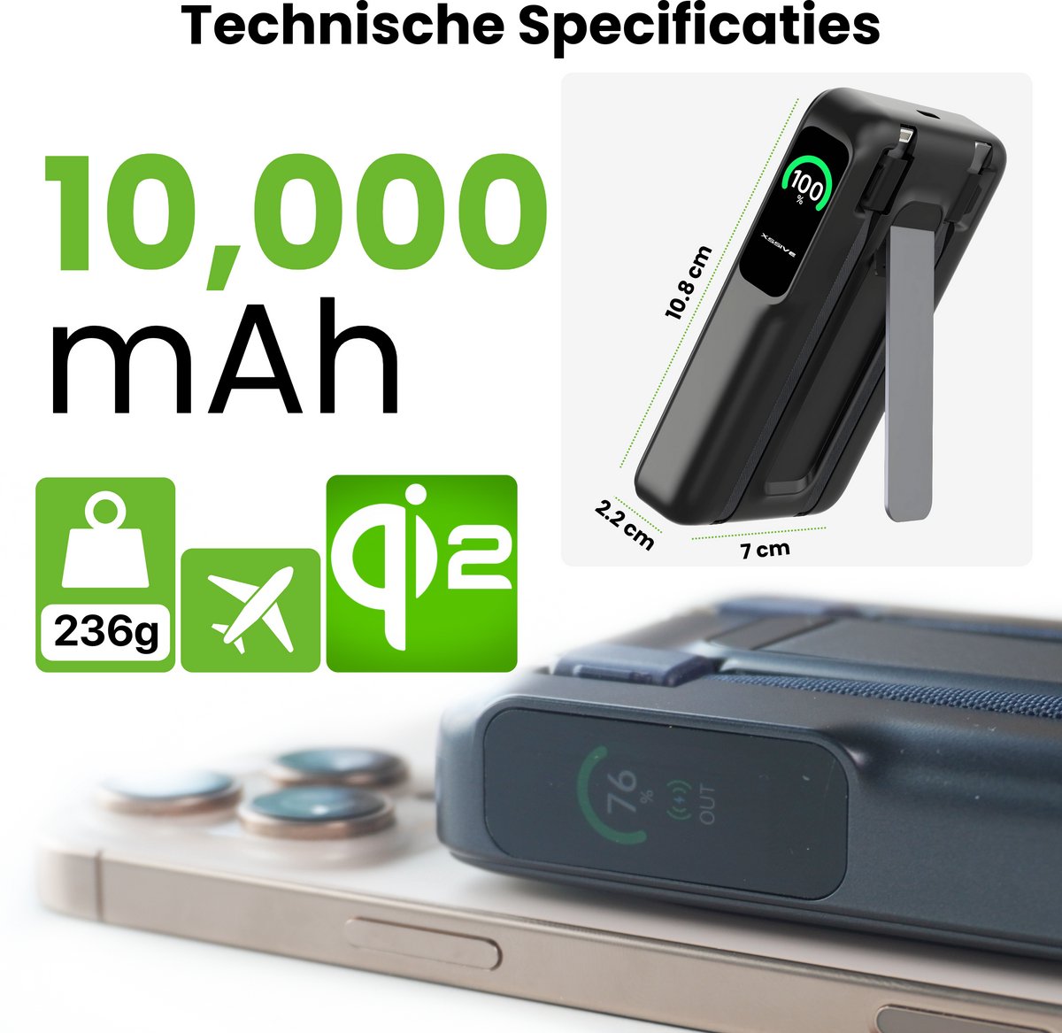 Xssive PB43 Powerbank met OLED Display - 10000 mAh - afbeelding 2