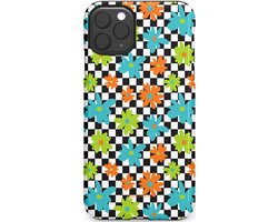 Casetastic hoesje geschikt voor Apple iPhone 11 Pro Max - Dubbellaagse bescherming - Retro Bloem Power - Fashion Case - Zwart Turquoise Grijs Wit