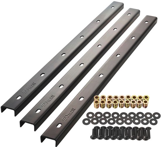SOTECH Noklijsten 3 stuks U-vormig staal zwart 60 x 4 x 2 cm voor tafelbladen/incl. bevestigingsschroeven en inschroefhulzen Verstevigingsprofiel