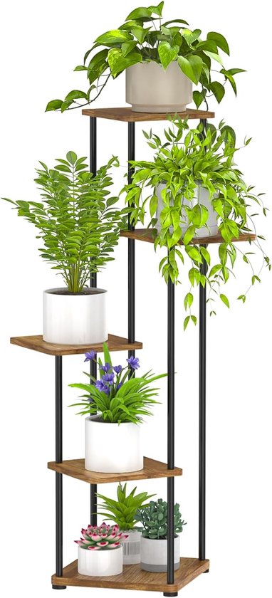 Digtokore Plantenstandaard voor binnen, hoge 5-laagse plantenplank, hoekrek voor bloempotten, metalen plantenrek voor meerdere planten